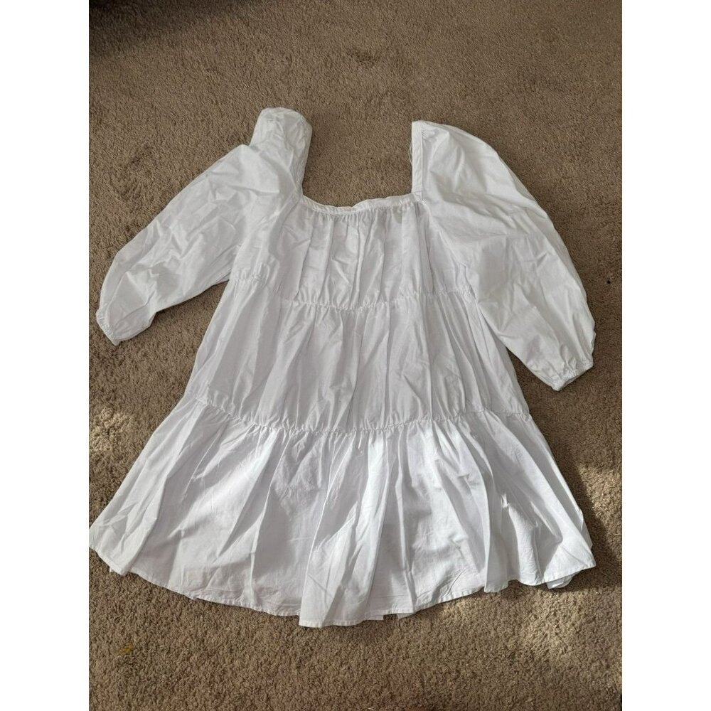 Zara White Tiered Babydoll Mini Dress M Puff Sleeve Button Front Cottagecore - Picture 9 of 9